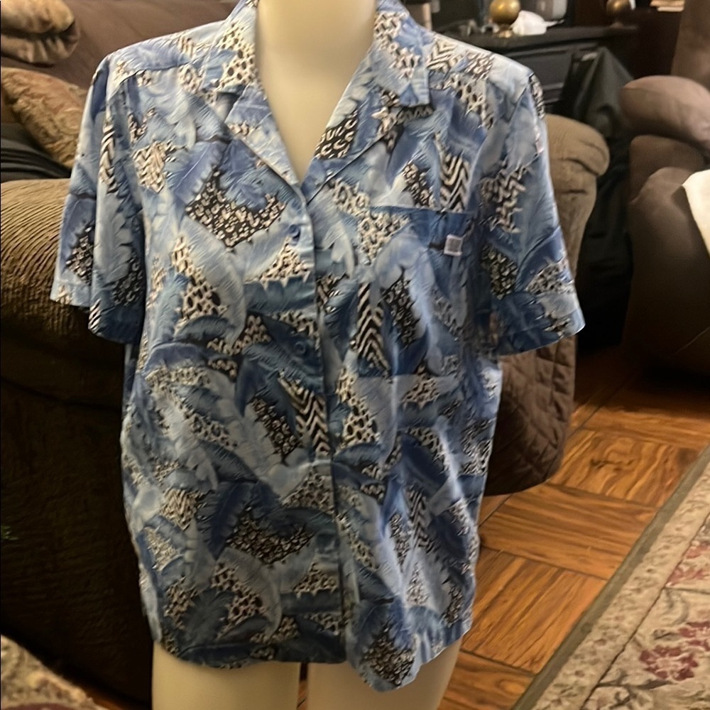 Tropical Blue Leaf Print Shirt